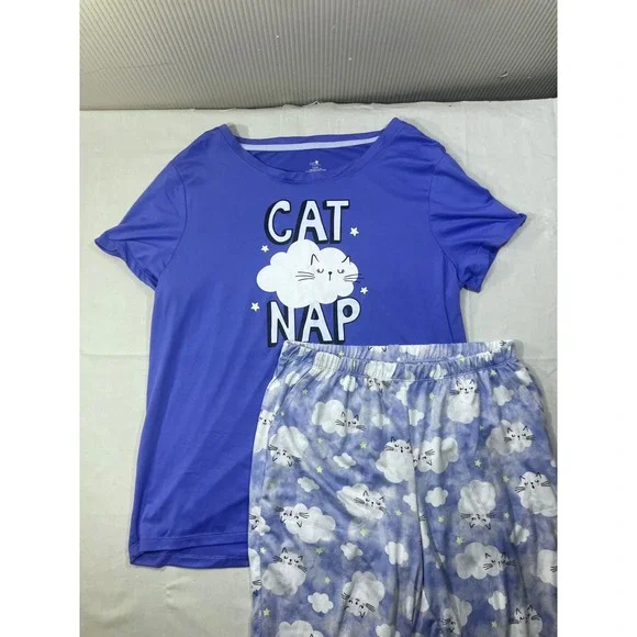 Secret Treasures Cat Nap Pajama Set Purple Clouds Cats Sleepwear Women's Size S - Picture 1 of 12